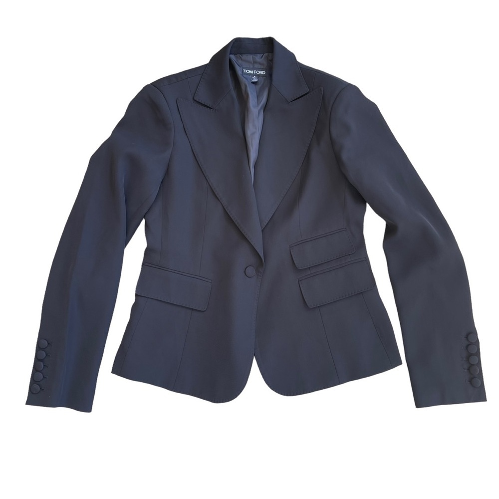 Tom Ford Black Tailored Single Button Blazer 5 Button Cuffs Size 16 Classic